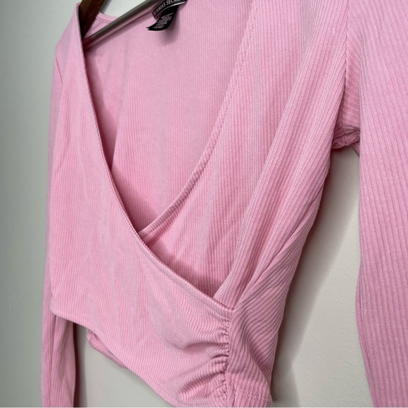 Victoria's Secret Cozy Wrap Crop Top Ribbed Ballet Wrap Ballerina Pink Sz Small - Picture 3 of 10